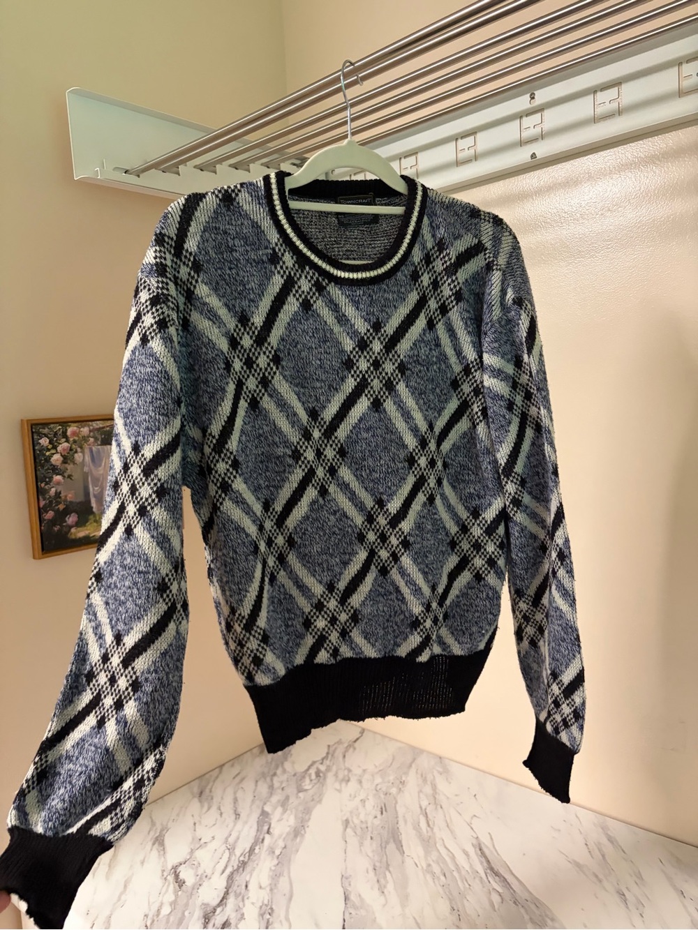 Vintage 70s/80s Towncraft JCPenney Argyle Crewneck Sweater Blue Gray Men's M